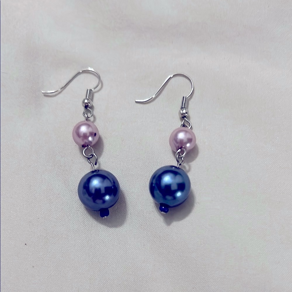Chic Blue and Pink Drop Earrings with Lustrous Finish